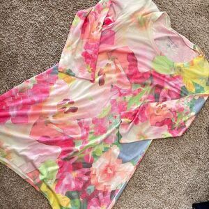NWOT Soft Surroundings Colorful Floral Watercolor Tunic Top Scoop 3/4 Sleeve M